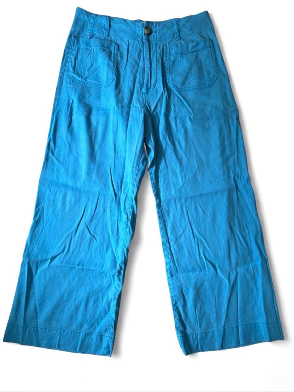 Maeve Bright Turquoise Cropped Wide-Leg Pants
